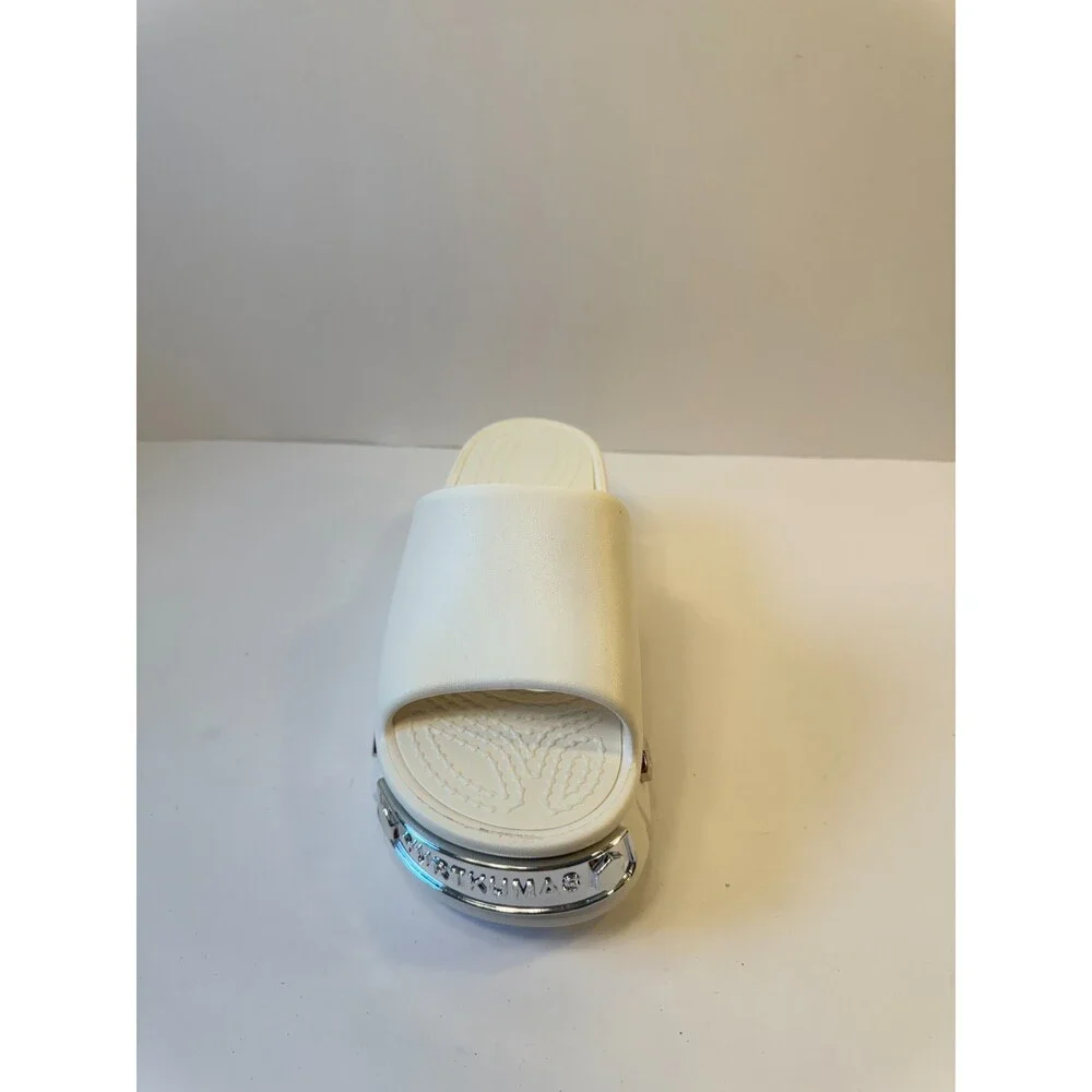 CROCS White Platform Slide with Gem Stud Accents